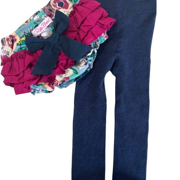 Ruffle Butts Other - Ruffle Butts Baby Navy Floral Bloomers and Tights